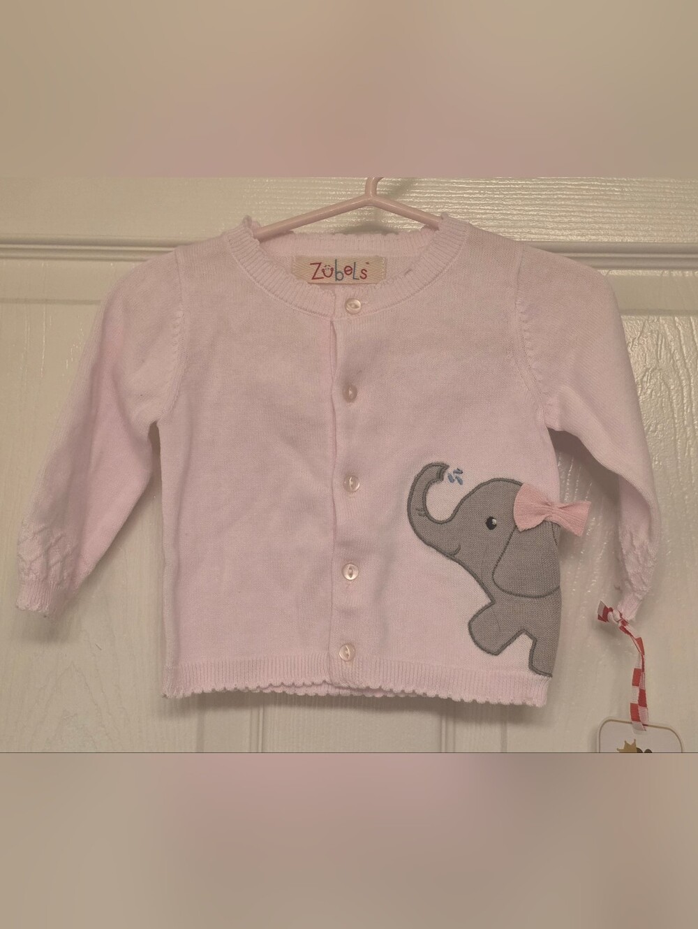Zubels Baby Pink Elephant Cardigan Girls 3-6 Months NWT